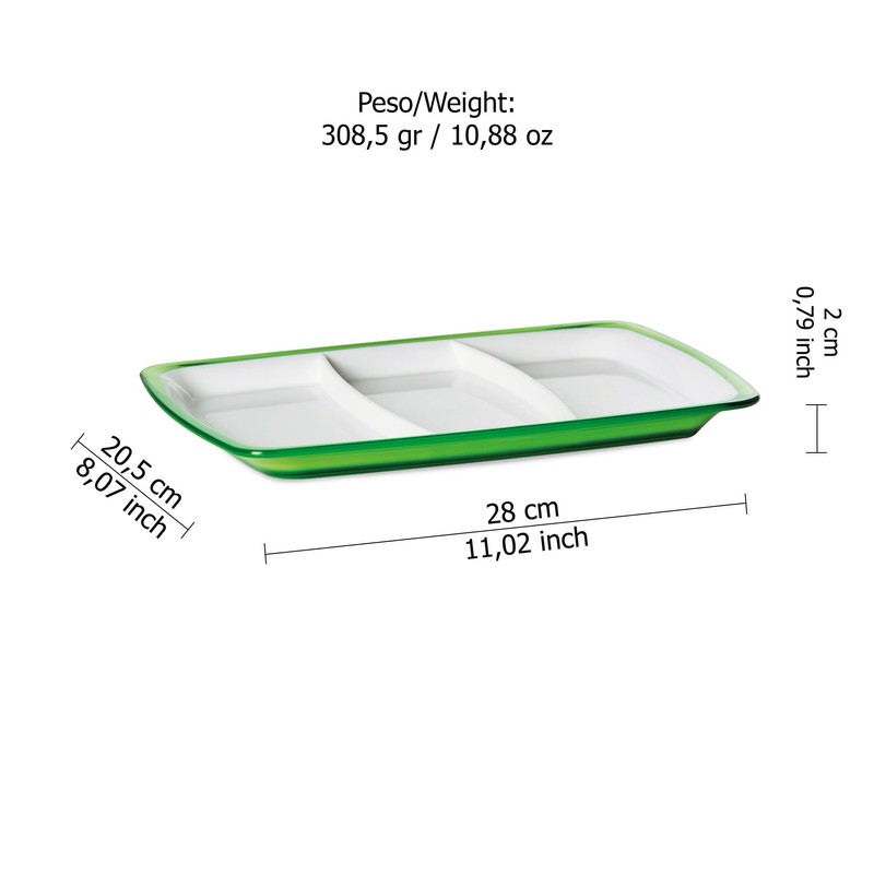 Omada Design Rectangular Appetizer, 3 Compartments, in Shatterproof Acrylic, 28x20,5x2h