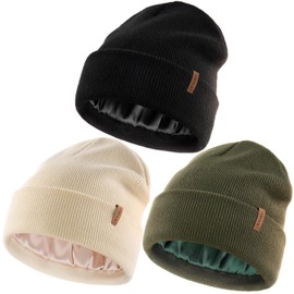 FURTALK FURTALK Womens Winter Warm Satin Lined Beanie Hats Silk Lining Unisex Knit Slouchy Caps