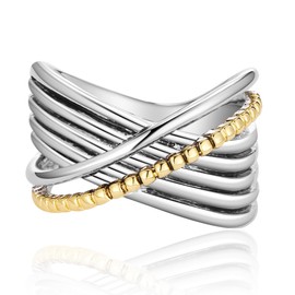 Mytys Gold and Silver Statement Rings for Women - Two Tone Rings Vintage Openwork Silver Band Rings Cocktail Jewelry (Silver-X, 9)