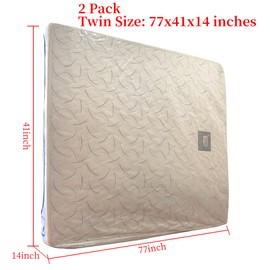 JUNESHE 2 Twin Mattress Bags Cover for Moving and Storage-3 Mil Zipper Plastic Waterproof Wrap Protector Reusable Storage Bag