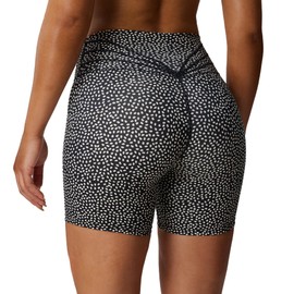 Aoxjox Trinity - Pantalones Cortos de Ciclismo para Mujer, Control de Abdomen, Cintura Alta, Ejercicio, Gimnasio, Correr, Yoga, 6 Pulgadas, Estampado de Puntos negrura, Small