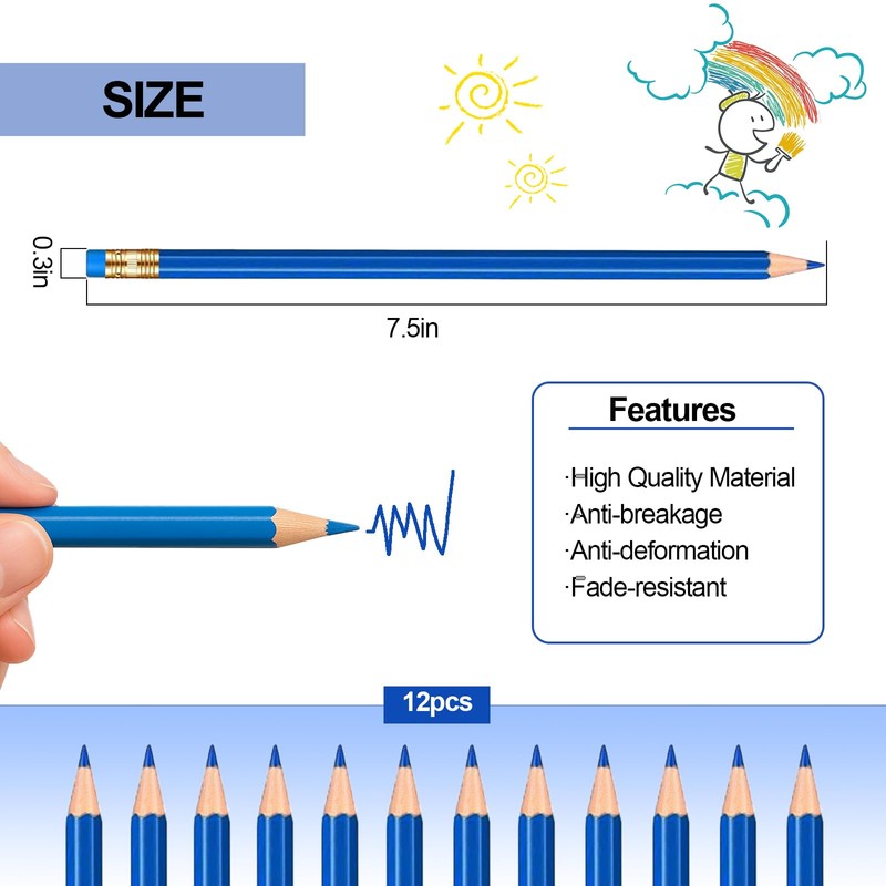 YFANITI 12 Pcs Checking Pencils Erasable Colored Pencils Pre-Sharpened 2