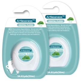 Dental Floss，Portable Micro Wax Flat Wire Floss, Effective Plaque Removal, Shred Resistant, Extra Wide Cleaning Surface, Smooth & Easy Slide, Mint Flavour- 54.6 Yards x 2 Units
