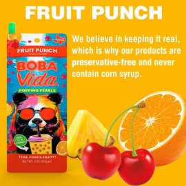 BobaVida Fruit Punch Popping Boba Pearls - 10 Boba Packets with Straws for Drinks, Desserts & Food Toppings - Non-GMO Popping Boba