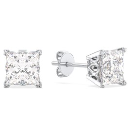 Certified 3 Carat Moissanite Princess Cut Stud Earrings for Women & Men, D Color, 925 Sterling Silver with 18K Gold Rhodium Plating