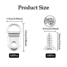 100 Pcs D Rings for Picture Hanging, D Rings, D Ring, D Ring Picture Hangers & 100 Pcs Screws Picture Hangers Hooks Kit for Hanging Photo Frames Wall Decorations Art Gallery