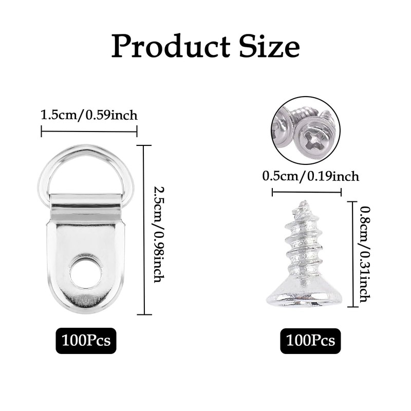 100 Pcs D Rings for Picture Hanging, D Rings, D