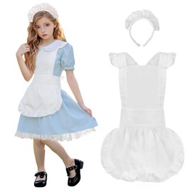 Aspire Retro Ruffle Apron with Headband Girls, White Cosplay Apron for Kid, Vintage Costume for Painting, Claying, Baking