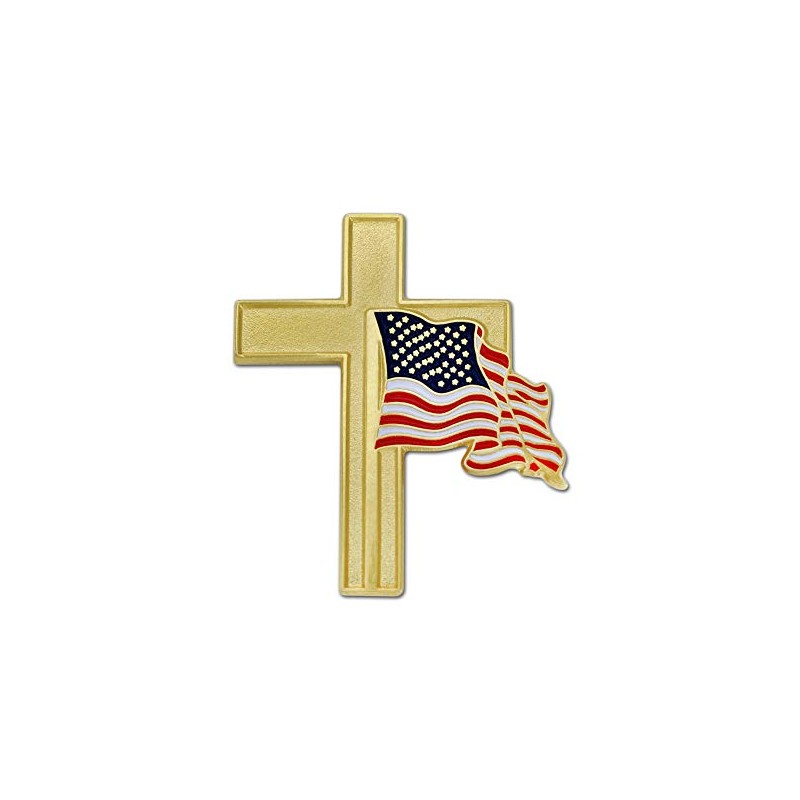 PinMart American Flag Gold Cross Religious Military Patriotic Lapel Pin