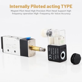 EXLECO Pneumatic Solenoid Valve 12 V DC Electric Solenoid Valve 1/4 Inch 5-Way 2 Positions with Connector Silencer Solenoid Compressed Air Valve Aluminium Gas Regulator for Pneumatic System
