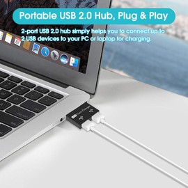 Yosoo Health Gear USB 2.0 2 Ports Portable USB Hub 2 Ports Male to Two USB Female Adapter for Laptop Desktop Computer (Black)