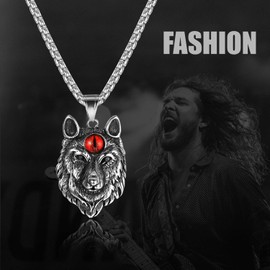 Flongo Wolf Necklace Men's with Wolf Head Wolf Paw Pendant Viking Necklace Medallion Silver Black Gold Byzantine Chain Amulet Stainless Steel Men's Jewellery Wizard Punk for Men Women, Stainless