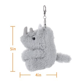 Apricot Lamb Cute Toys Plush Gray Rhino Stuffed Animal Soft Keychain for Kids Bag, Purse, Backpack, Handbag (5 Inches)