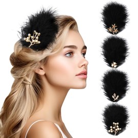 MWOOT 4 Pieces Feather Black Fascinator Women's Pearl Styler Black Feather Hair Clip