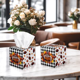 Fourluoo 12 Pack Fall Football Facial Tissues Cube Boxes 600 Sheets 3 Ply Autumn Small Maple Leaf Square Face Tissues Bulk for Thanksgiving Day Car Bedroom Party Supplies