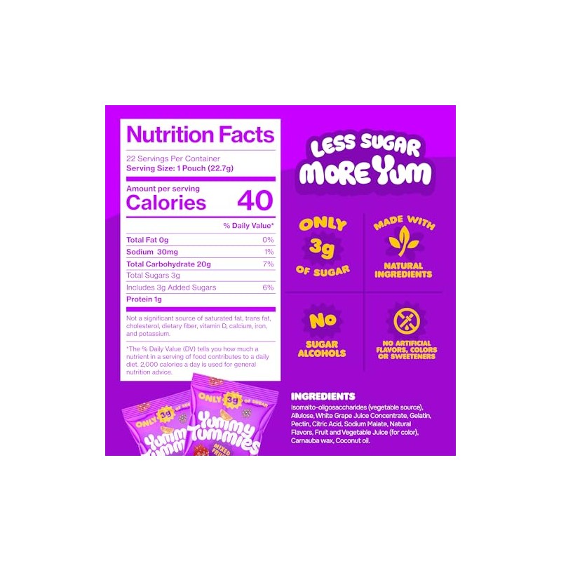 Yummy Tummies Low Sugar Fruit Snacks, 3g Sugar Per Pouch,