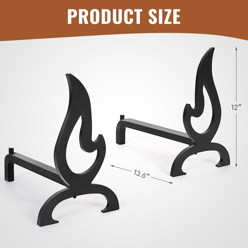 Zettfuly Cast Iron Fireplace Andirons, Decorative Andirons for Wood Burning