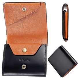 Fabrizio Men's Women's Bifold Coin Purse, Mini Wallet, Small, Thin, Compact, Soft, Easy to Use, Italian Leather, Made by Leading Leather Craftsmen, Genuine Leather, shine black