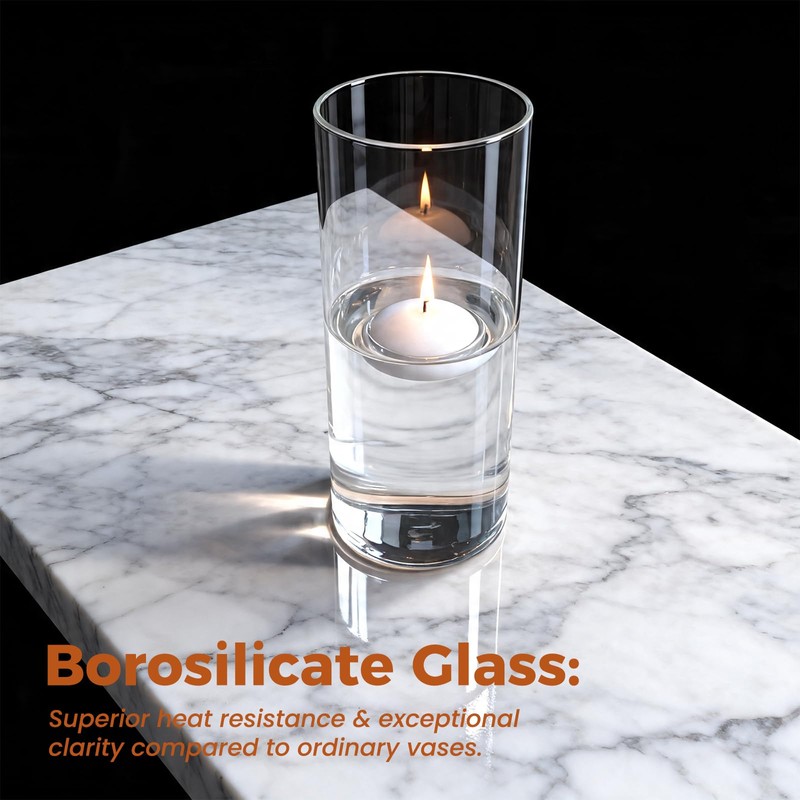 Sandraheer 16 Pack Glass Cylinder Vases with 24 Floating Candles