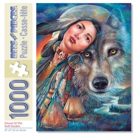 Bits and Pieces - 1000 Piece Jigsaw Puzzle - Dream of The Wolf Maiden, Native American Wolf - by Artist Gloria West - 1000 pc Jigsaw