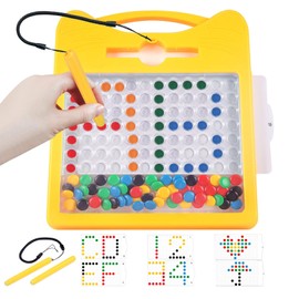 Svance Magnetic Drawing Board for Kids, Toddler Magnet Doodle Board with Beads and 2 Pens, Magnetic Dot Art, Preschool Learning ABC Numbers for 3 4 5 6 Years Old Girls Boys (Yellow)