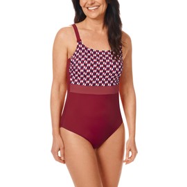 Amoena Womens Apulia One-Piece Pocketed Mastectomy Swimsuit Burgundy/Multi 38B/12B