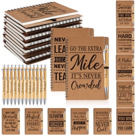 Geyoga 72 Pcs Christmas Employee Appreciation Gifts Set Inspirational Spiral Kraft Notebooks with Motivational Retractable Bamboo Pens for Office Supplies Thank You Gifts for Teacher Team Coworker