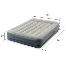 Intex: Pillow Rest Airbed - Queen - 12" Inflatable Air Mattress, Built-in Pump & Pillow, Mid-Rise, Fiber-Tech, Velvety Surface, 600lb Cap, 64117ED
