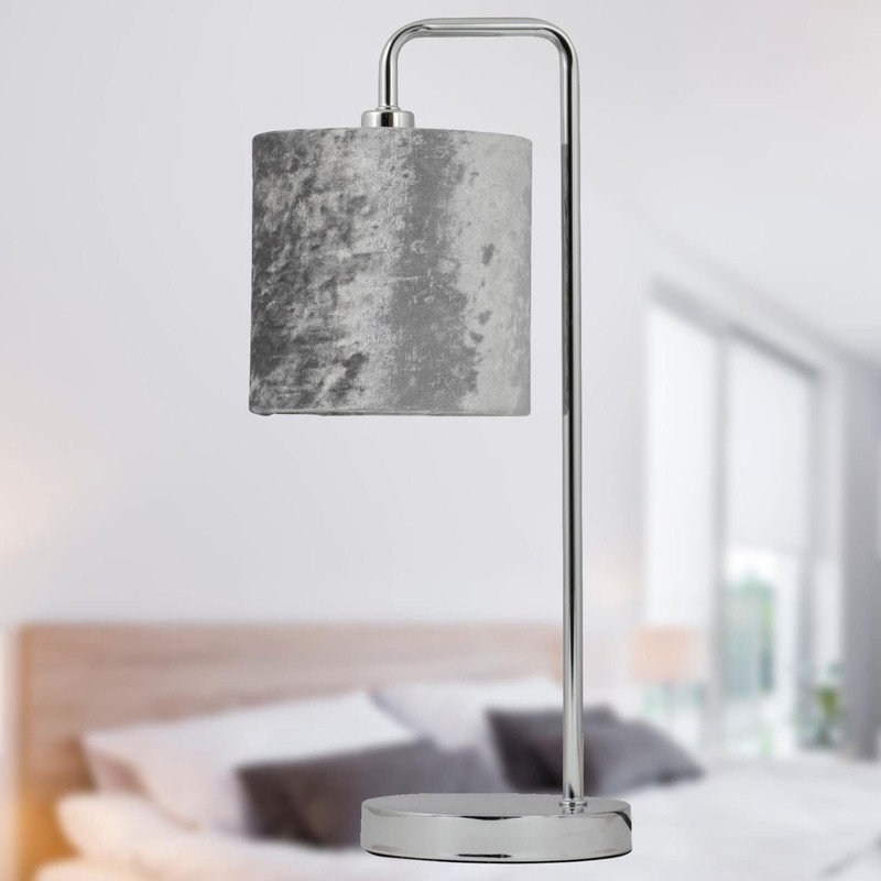 firstchoicelighting Set of 2 Grey Crushed Velvet Table Lamp Shades,