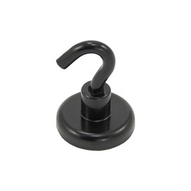 FIRST4MAGNETS Black Painted Neodymium Hook Magnet with M6 Hook for Fridge, Whiteboard, Noticeboard, Filing Cabinet or Office - 32mm Diameter x 42mm High - 36.4kg Pull