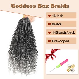 Goddess Box Braids Crochet Hair With Curly Ends 16 Inch Bohomian Box Braids Crochet Braids 8 Packs 3X Crochet Braids Synthetic Braiding Hair Extension for Black Women (16 Inch (Pack of 8), T-Grey)…