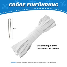 50 Metres Elastic Band, Width 8 mm, 10 mm, Not Easily Deformable for Sewing, DIY Crafts, Fabrics, Elastic Band, Trouser Rubber, Elastic Ink Ribbon (White, 10 mm)