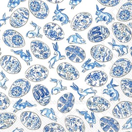 Boston International IHR 3-Ply Paper Napkins Rosanne Beck Collections, 20-Count Lunch Size, Blue And White Eggs