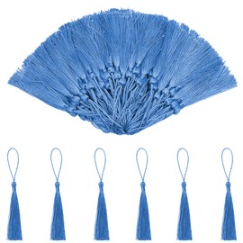 Handmade Tassels, Mini Tassels, Tassels Bookmarks, 100 Pieces Tassel Pendants, Silky Soft Colourful Tassels, Craft Tassel, for Making Jewellery, Souvenirs, Tassel Earrings (Blue)