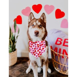 Mother's Day Dog Bandanas, Red Heart Dog Scarfs Holiday Puppy Pet Kerchief Double Sided 2 Pack (06)