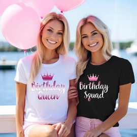 TUPOSU Birthday Shirts for Women Birthday Queen Squad T-Shirt B-Day Crown Tee Tops White