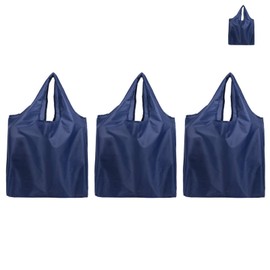 CHENGZI 3 Pac Reusable Grocery Bags Lightweight Shopping Bags, Fold Up Shopper With Attached Pouch, Washable, Durable for Men Women (BLUE)