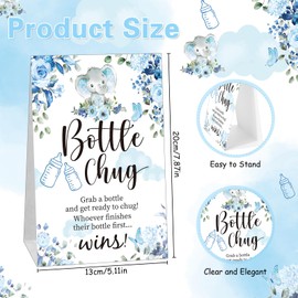 TrelaCo Bottle Chug Baby Shower Game Sign 20 Pcs Baby Bottles Shower Favor Plastic Greenery Flowers Bear Elephant Butterfly Gift Set for Gender Reveal Party(Cute Elephant,Blue)