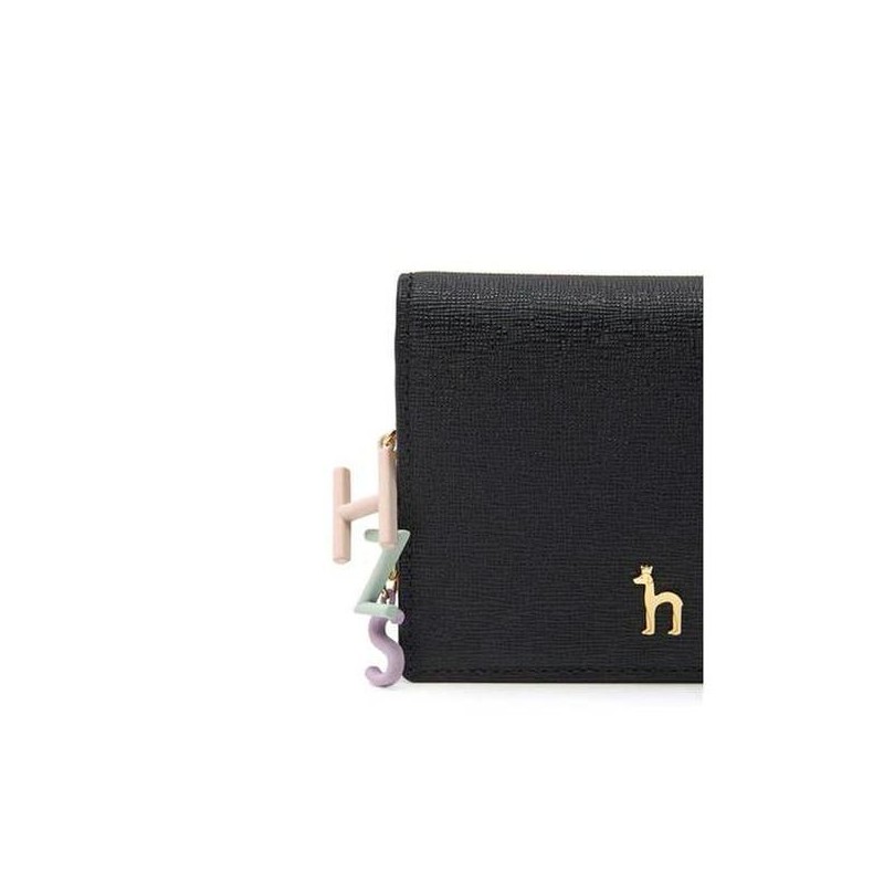 Hazzys (대전신세계)LEENA블랙 가죽 골드퍼피 로고 레터링장식 2단 반지갑 HIWA5E613BK LEENA