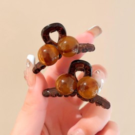 Briskyjp ミニ ヘアクリップ 前髪クリップ ヘアピン ミニ ヘアアクセサリー 小さめ 髪留め 髪飾り ヘアアクセサリー ブラウンビーズ 女の子用 ミニ髪爪クリップ 可愛い レディース PC樹脂 軽量 2枚セット ブラウン