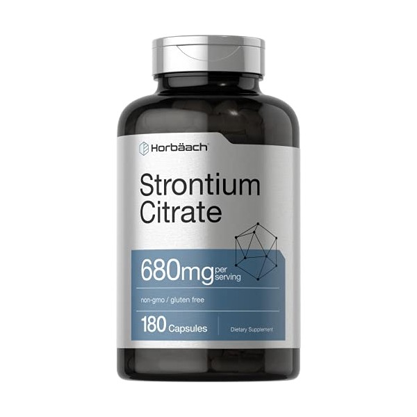 Strontium Citrate 680 mg | 180 Caps | Non-GMO & Gluten Free Supplement | by Horbaach
