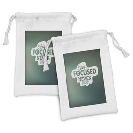 Ambesonne Saying Fabric Pouch Set of 2, Stay Focused and Inspirational Words on Abstract Backdrop, Small Drawstring Bag for Toiletries Masks and Favors, 9" x 6", Jade Green White