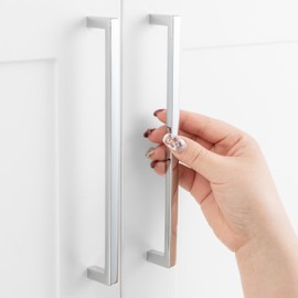 ASKANO Pack of 1, 7-1/2 Inch Hole Centers, Polished Chrome Square Bar Kitchen Cabinet Pull Handle ZP2401 | Solid Hardware for Drawer, Dresser, Bathroom, Vanity, Furniture Door, Cupboard, 7.6"