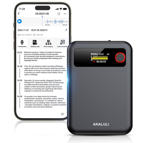 64GB AI Voice Recorder for Calls,Meetings Built-in Magnetic - Voice