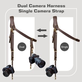 4J LEDR Leather Camera Strap,Shoulder Camera Strap for 1 or 2 Camera,Dual Camera Harness for Photographers,Multi Camera Gear for Dslr/Slr Strap,Camera Harness Camera Sling Strap Single or Dual,Brown