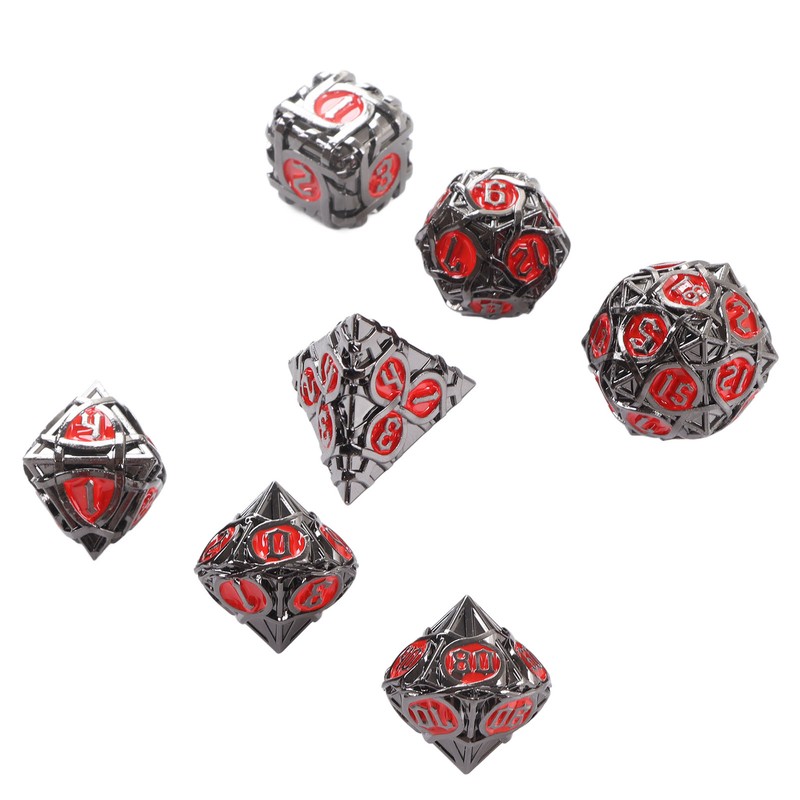 7pcs Solid Dice Kit Zinc Alloy Rolling Swirl Polyhedral Dices