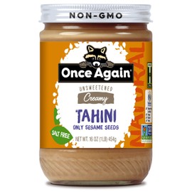 Once Again Organic Tahini, Single Ingredient - Vegan, Non-GMO, Kosher, Gluten Free - For Hummus Dips, Dressings, Spreads - Organic Tahini Paste from Pure Sesame Seeds (16 oz Glass Jar)