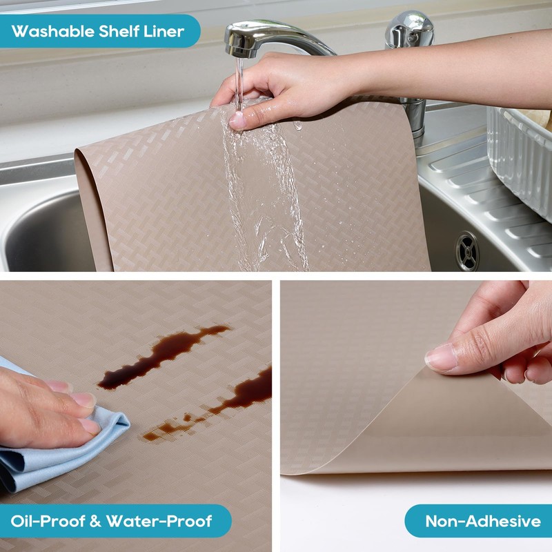 Beige Shelf Liners for Kitchen Cabinets Refrigerator Liners Waterproof &