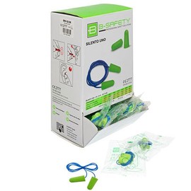 B-Safety SILENTO UNO Einweg-Gehörschutzstöpsel mit Kordel – SNR 36 dB, PU-Schaum, 100 Paar, neon-grün – Lärmschutz