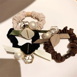 [VIISEN] Chouchou Adult Cute 3-piece Set Hair Elastic Hair Ornaments Elegant Rubber Non-marking Hair Accessory High Elasticity Hair Closure Rubber Band Women's Elegant Stylish Pearl Hair Rubber